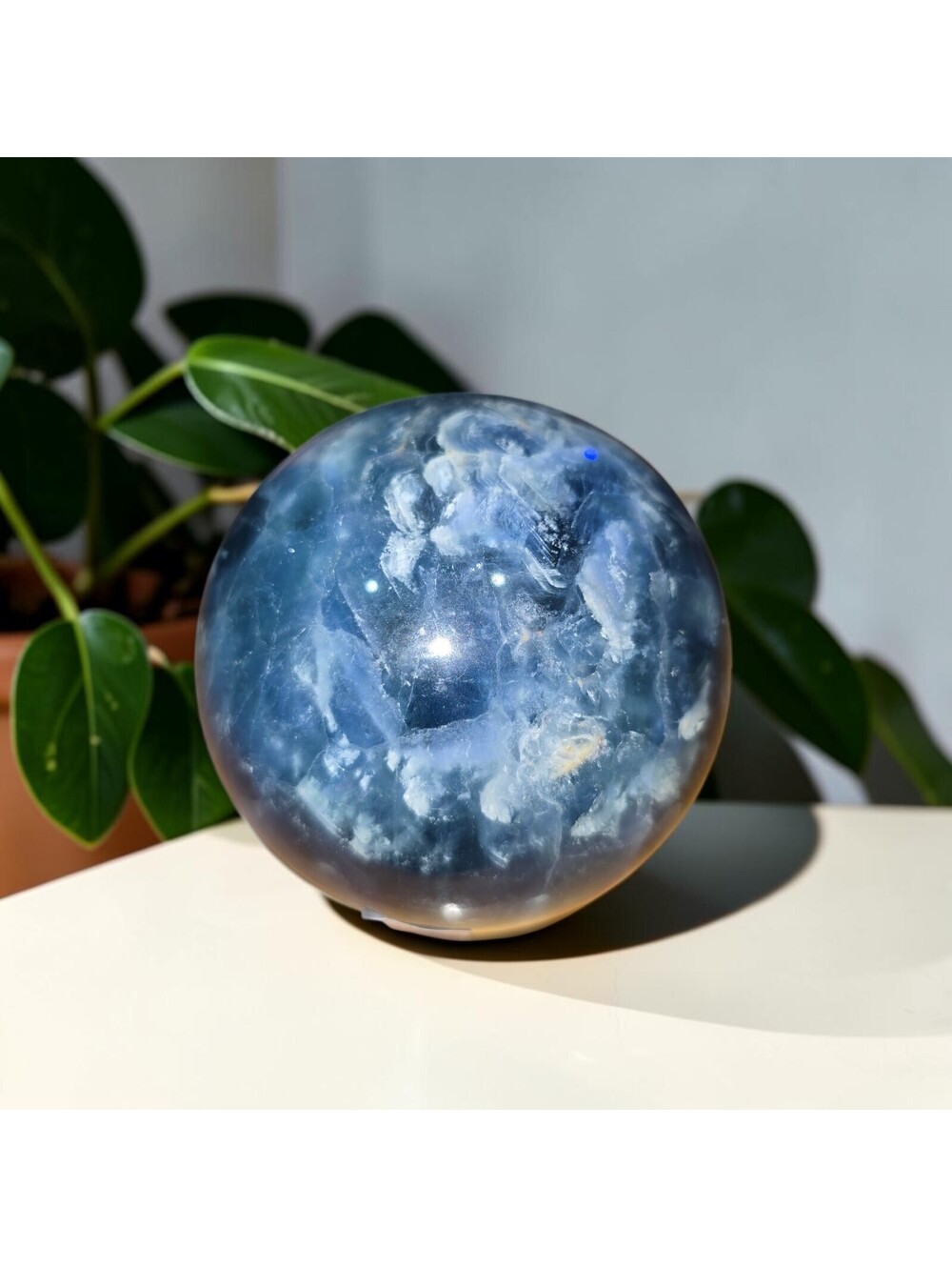 A273. Rare Blue Fluorite 65mm Natural Crystal Sphere